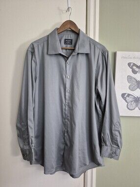 Like New - Men's Bellissimo Grey Slim-fit Dress Shirt, 17.5, XL, 32/33